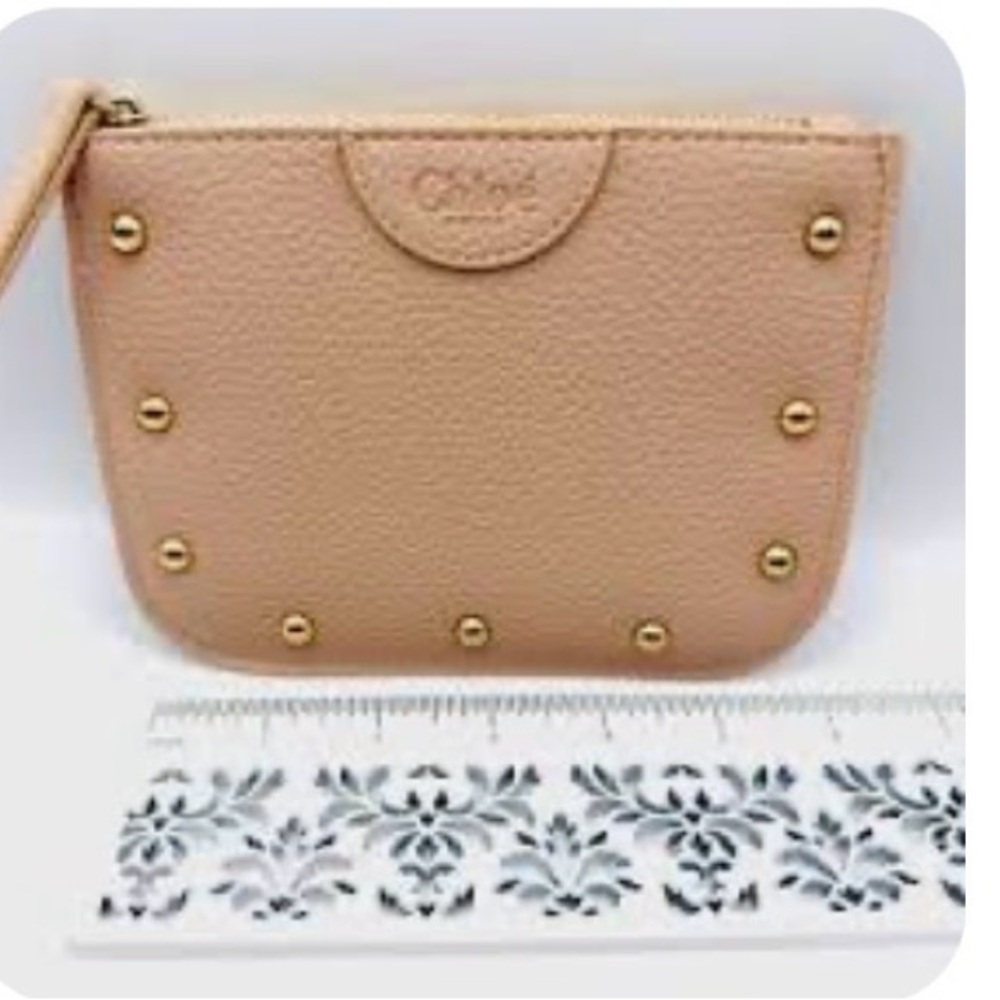 Chloé Perfumes Beige Pebbled Leather Studded Cosmetic Pouch - like new - Picture 5 of 12